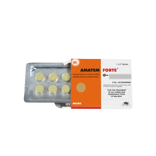 Amatem Forte (Artemether/Lumefantrine) 80mg/480mg Tablets x6
